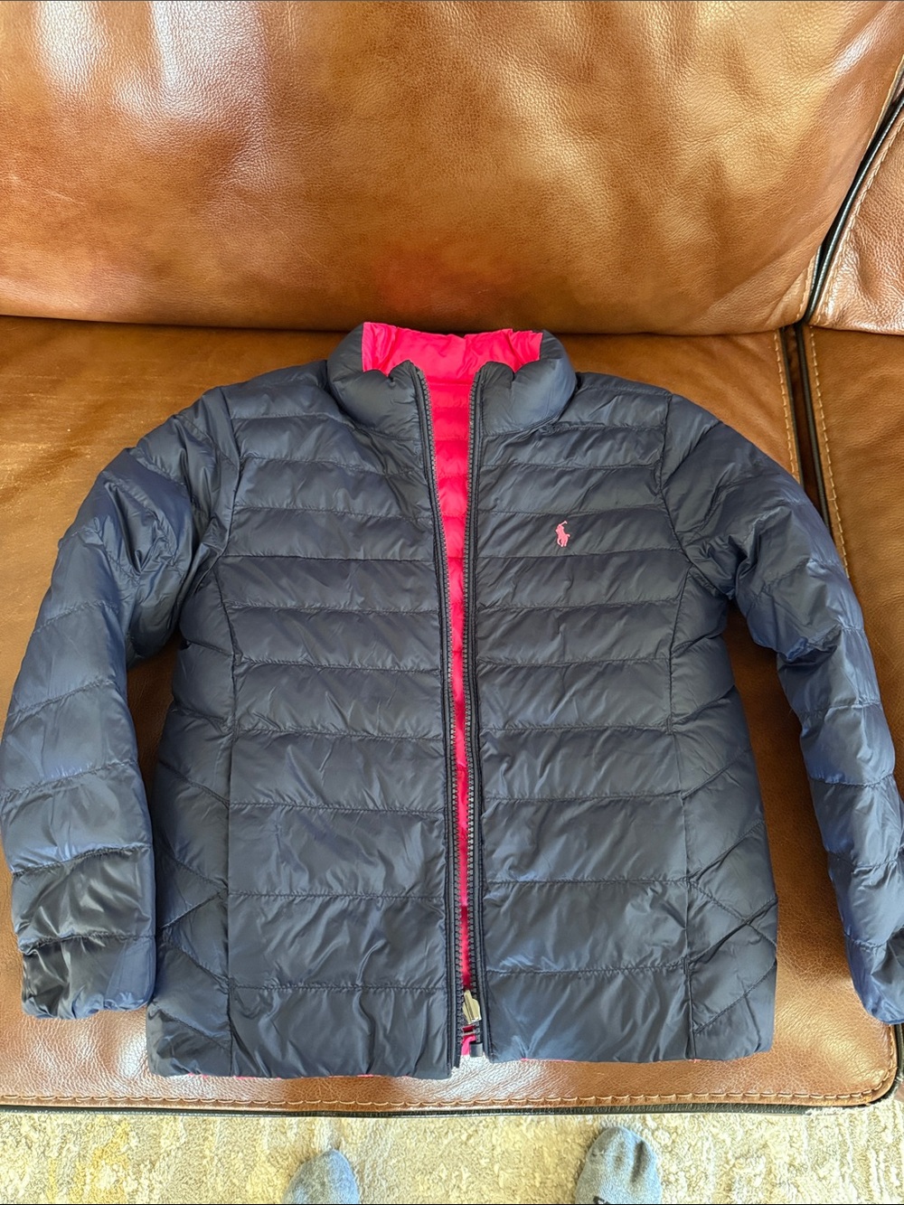 Polo by Ralph Lauren Navy and Pink Reversible Puffer Jacket